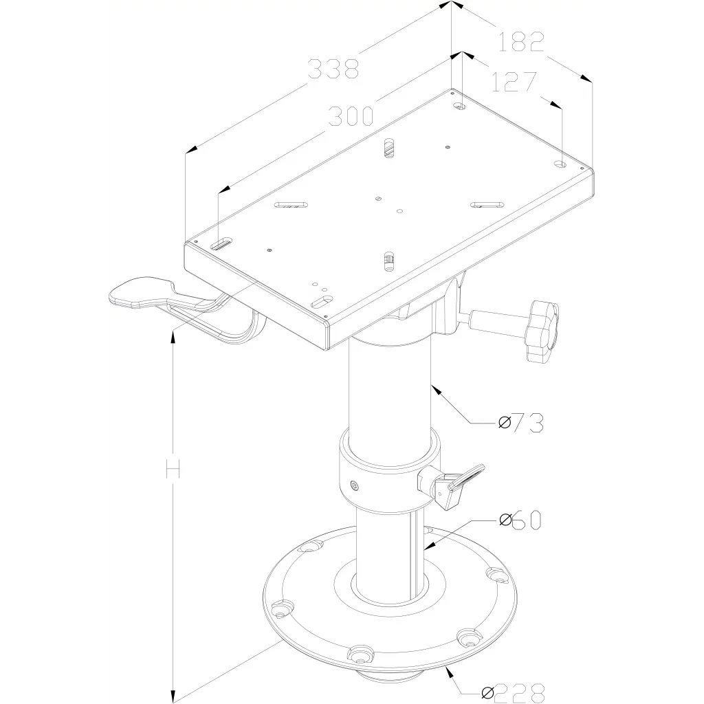 Stolsøyle justerbar m/slide, flyttbar