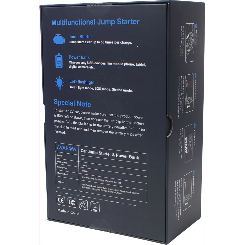 Avapow Jumpstarter A9 12V 1500 A 8000 mAh