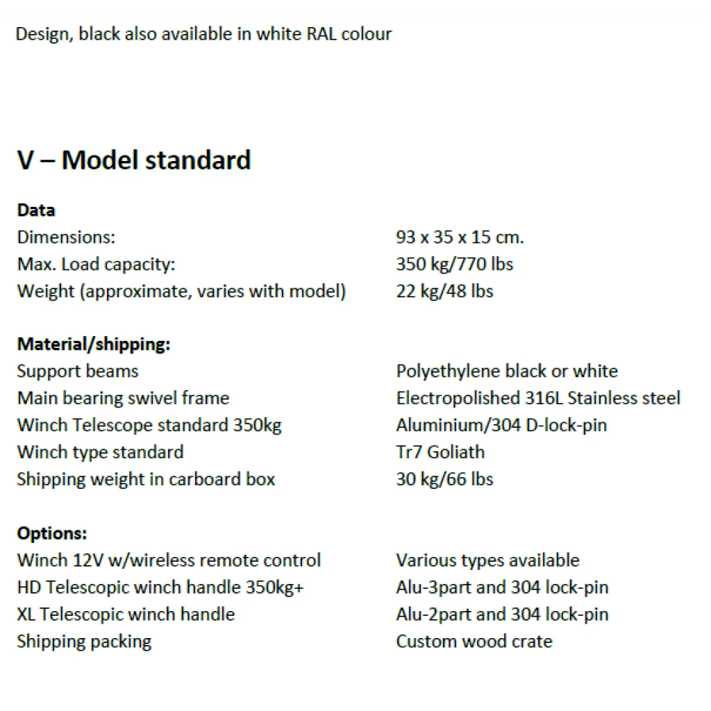 NorDav Davit V-model standard Hvit