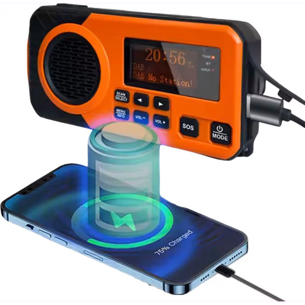 Nødradio DAB+/FM med sveiv og solcellepanel