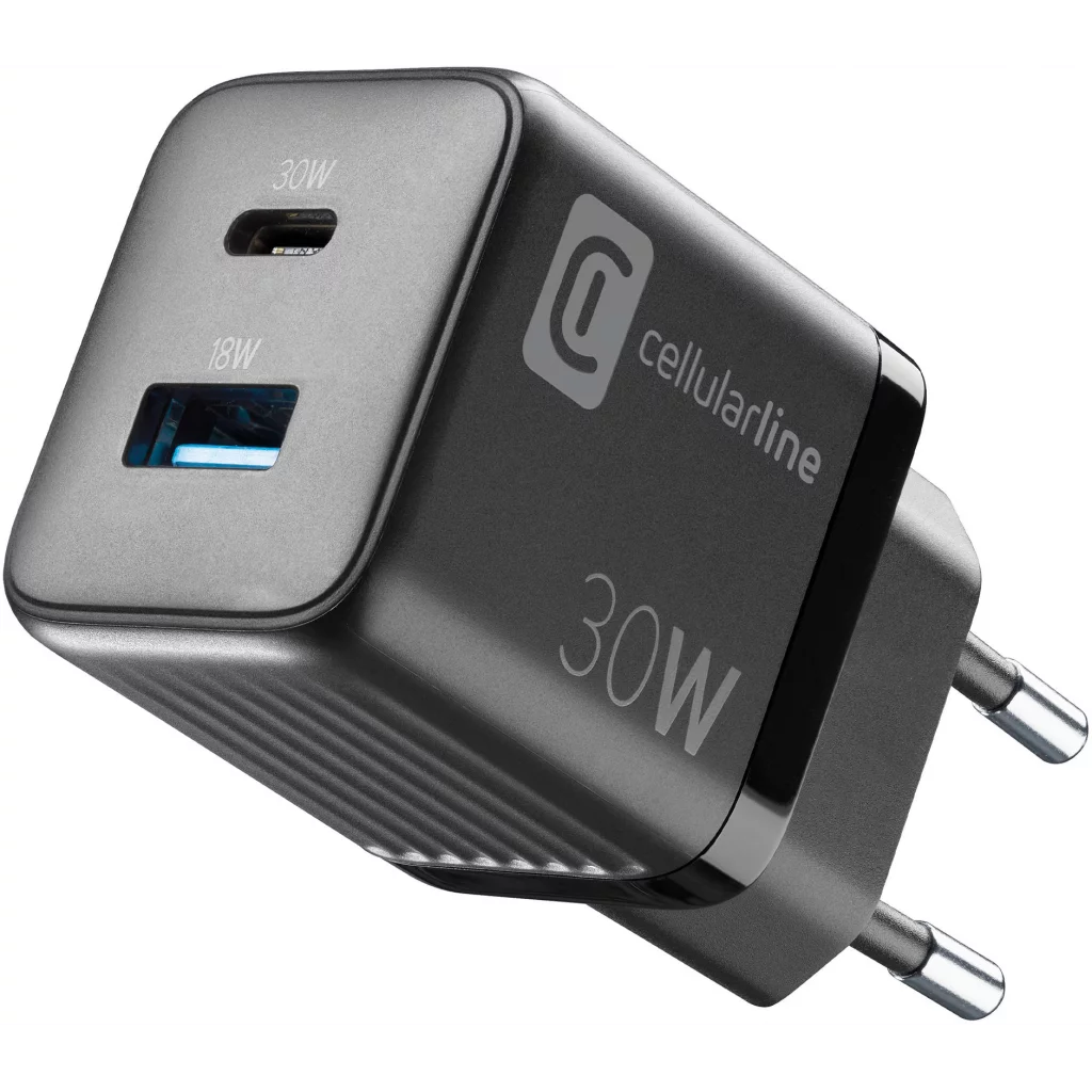 Cellularline USB-C & USB-A lader 220V m/2 porter 30W+18W